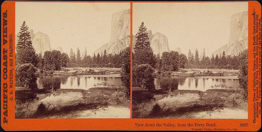 Watkins #3067 - View down the Valley, from the Ferry Bend, Yosemite Valley, Mariposa County, Cal.