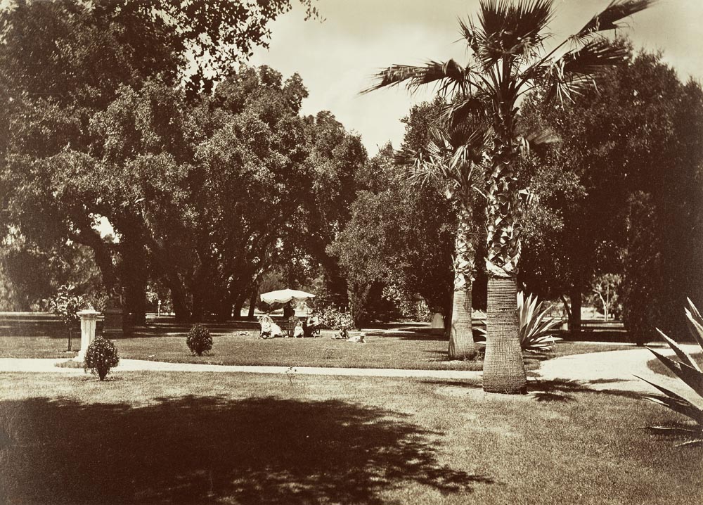 Watkins Unnumbered View - Mollie Lathamâ€™s Tent and Family Group, Distant View, Thurlow Lodge, Milton Latham Residence, San Mateo County