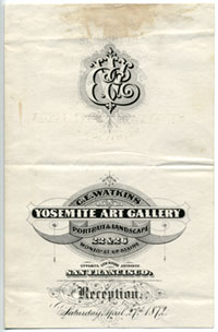 Unnumbered - Invitation to reception at Watkins Yosemite Art Gallery, Saturday April 27th 1872.