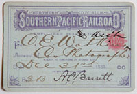 Unnumbered - Northern Division, Southern Pacific Railroad Pass - 1884
