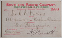 Unnumbered - Southern Pacific Company, Northern Division, Railroad Pass - 1886