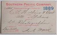 Unnumbered - Southern Pacific Company (Pacific System), Railroad Pass - 1889