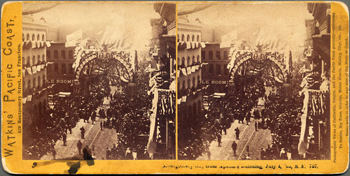 #757 - Montgomery Street, from Austin's Building, July 4, 1865, S.F.