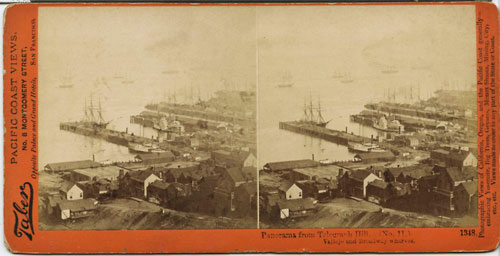 #1348 - Panorama from Telegraph Hill (No. 11). Vallejo and Broadway Wharves.