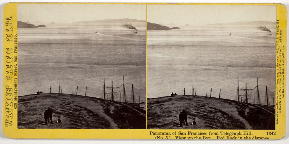 Watkins #1342 - Panorama of San Francisco from Telegraph Hill (No. 5). View up the Bay. Red Rock in the distance.