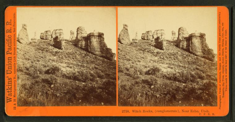 Watkins #2758 - Witches Rocks , (conglomerate), Near Echo, Utah. U.P.R.R.