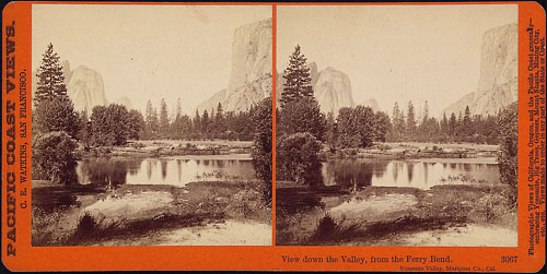 #3067 - View down the Valley, from the Ferry Bend, Yosemite Valley, Mariposa County, Cal.