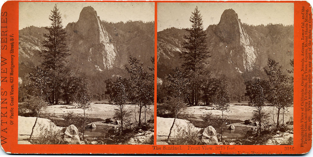 Watkins #3016 - The Sentinel. Front View. 3270 feet. Yosemite Valley, Mariposa County, Cal.