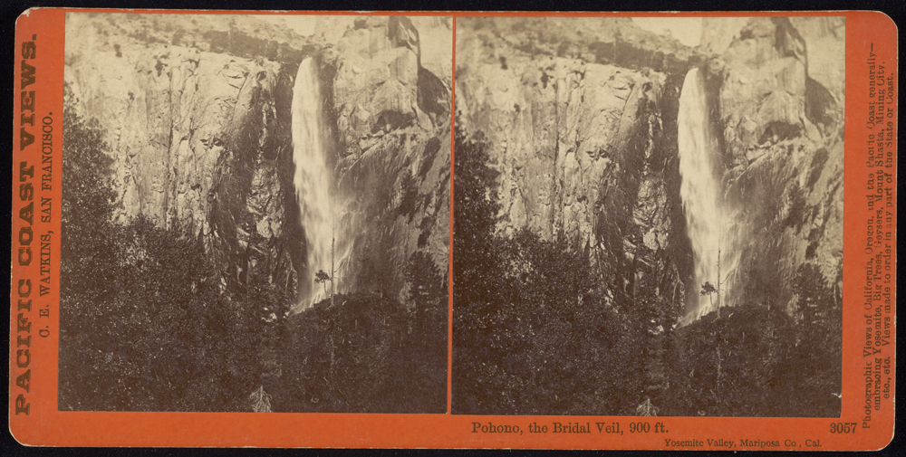 Watkins #3057 - Pohono, the Bridal Veil, 900 feet, Yosemite Valley, Mariposa County, Cal.