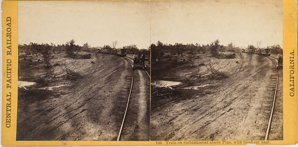 Watkins #146 - Train on Embankment above Pino, with Hand-Car near