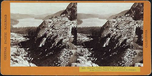 #203 - Donner Lake, Tunnels No 7 and 8, from Summit Tunnel. Eastern Summit in distance