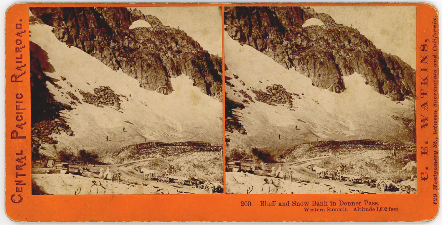 Watkins #200 - Bluff and Snow Bank in Donner Pass, Western Summit. Altitude 1,092 feet