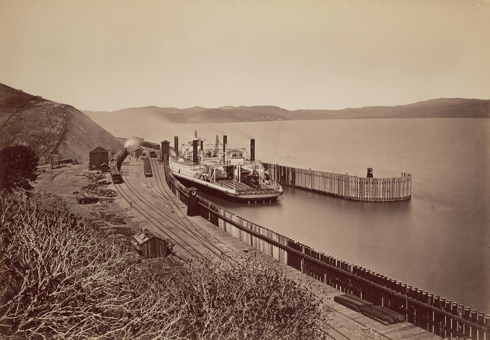 Watkins #681 - Central Pacific Railroad Waiting for the Train., Transfer Boat Solano, Port Costa, Solano Count