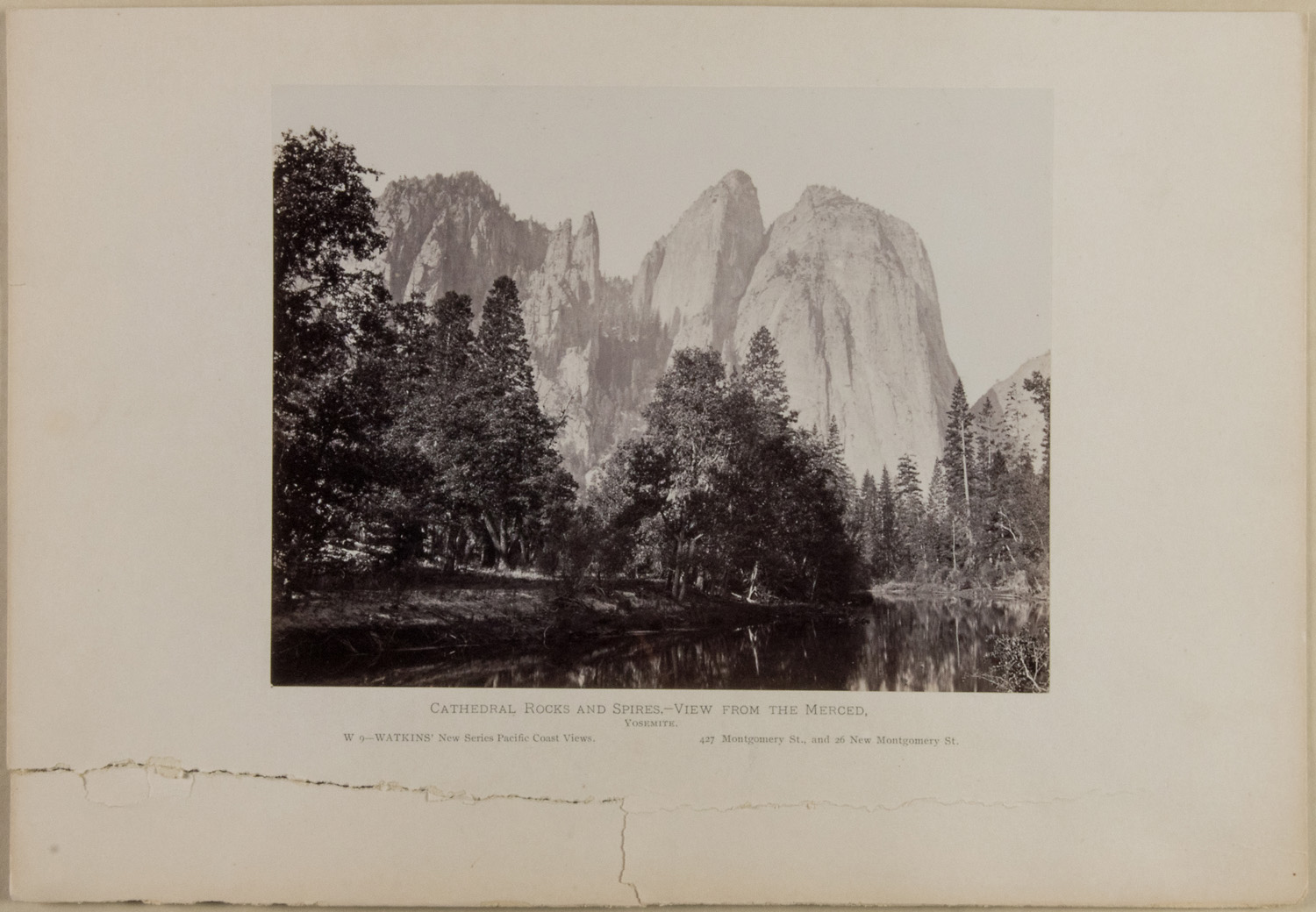 Watkins #W9 - Cathedral Rock and Spires, - View from the Merced, Yosemite.