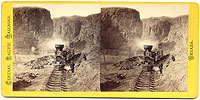 #338 - First Construction Train passing the Palisades, Ten Mile Canyon